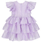 Girls Ruffle Layered Violet Dress, 2, hi-res